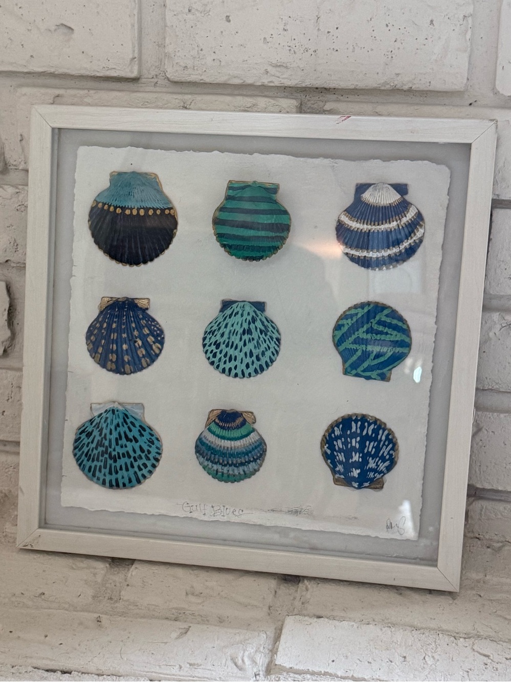 Coastal Seashell Wall Art – 12x12 Framed - Beach House Decor - “Gulf Blues”